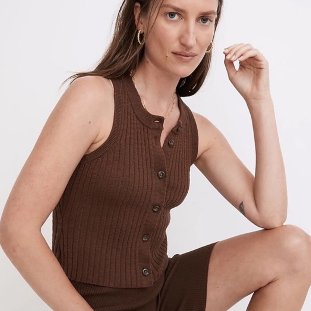 Madewell Chocolate Brown Button-Front  Sleeveless Top